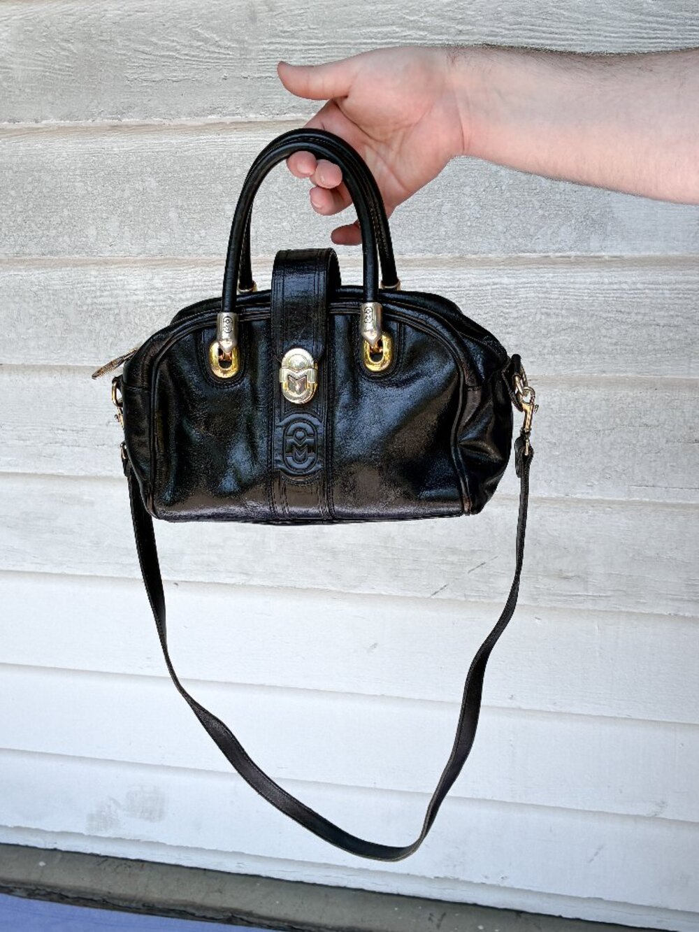Vintage Marino Orlandi Black Leather Satchel Crossbody Bag - Made in Italy